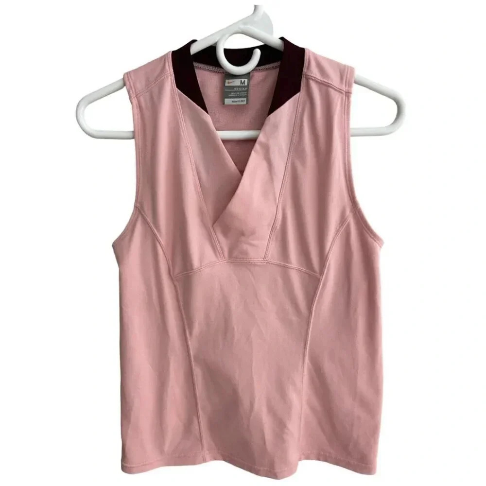 Nike Fit Dry Blush Pink & Burgundy Sleeveless Activewear Tank Size Medium Tennis - Picture 2 of 13